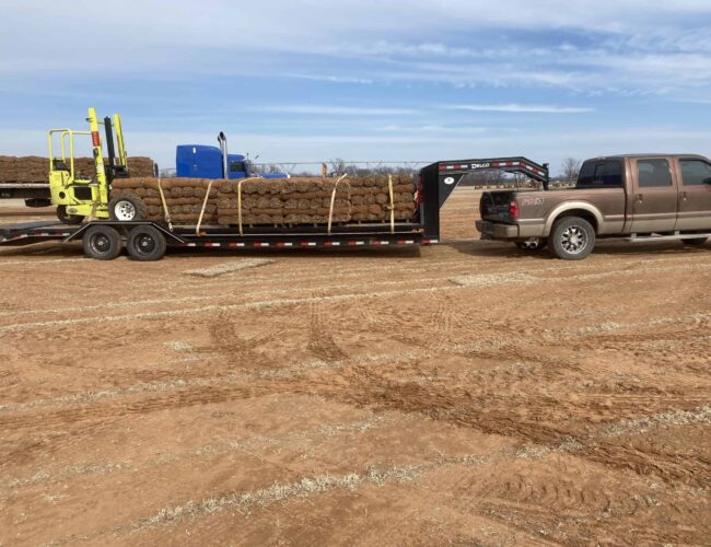 scissortail sod farms truck trailer hauling grass sod rolls palettes